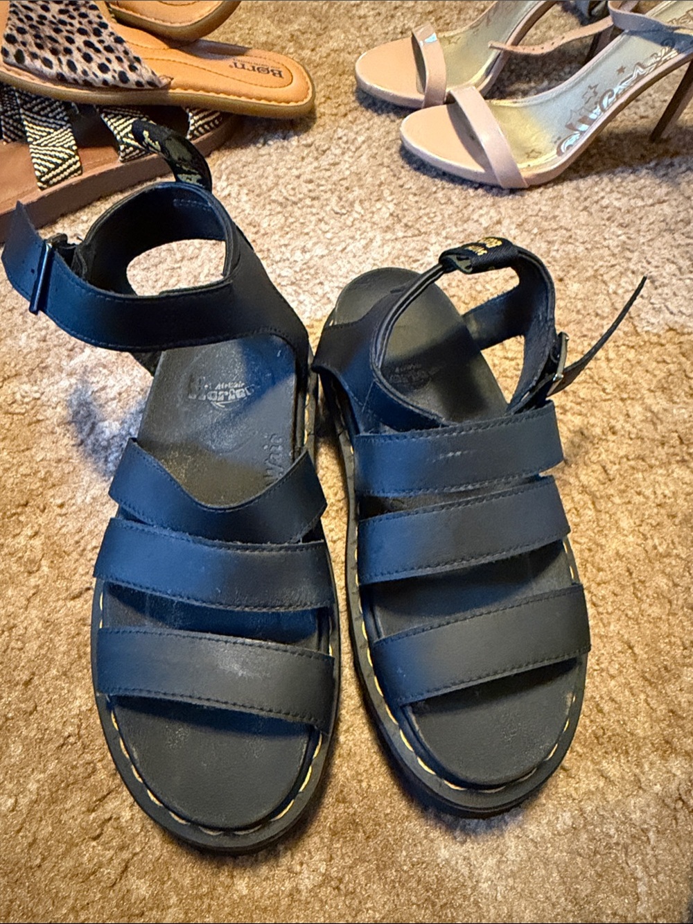 Dr. Martens Black Leather Strappy Platform Sandals